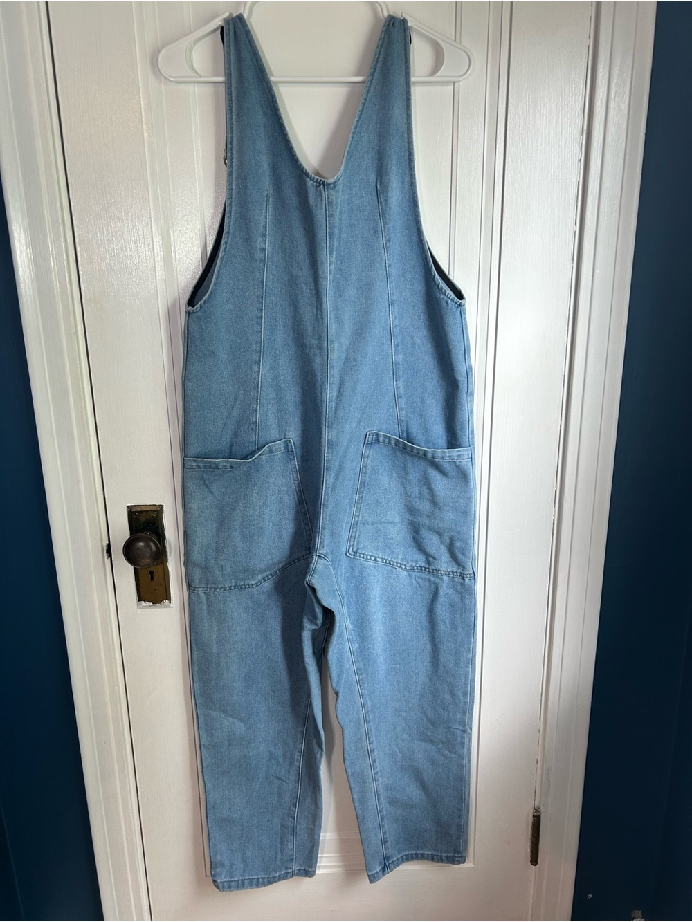Light Wash Denim Overalls with Front Pockets - Picture 3 of 11